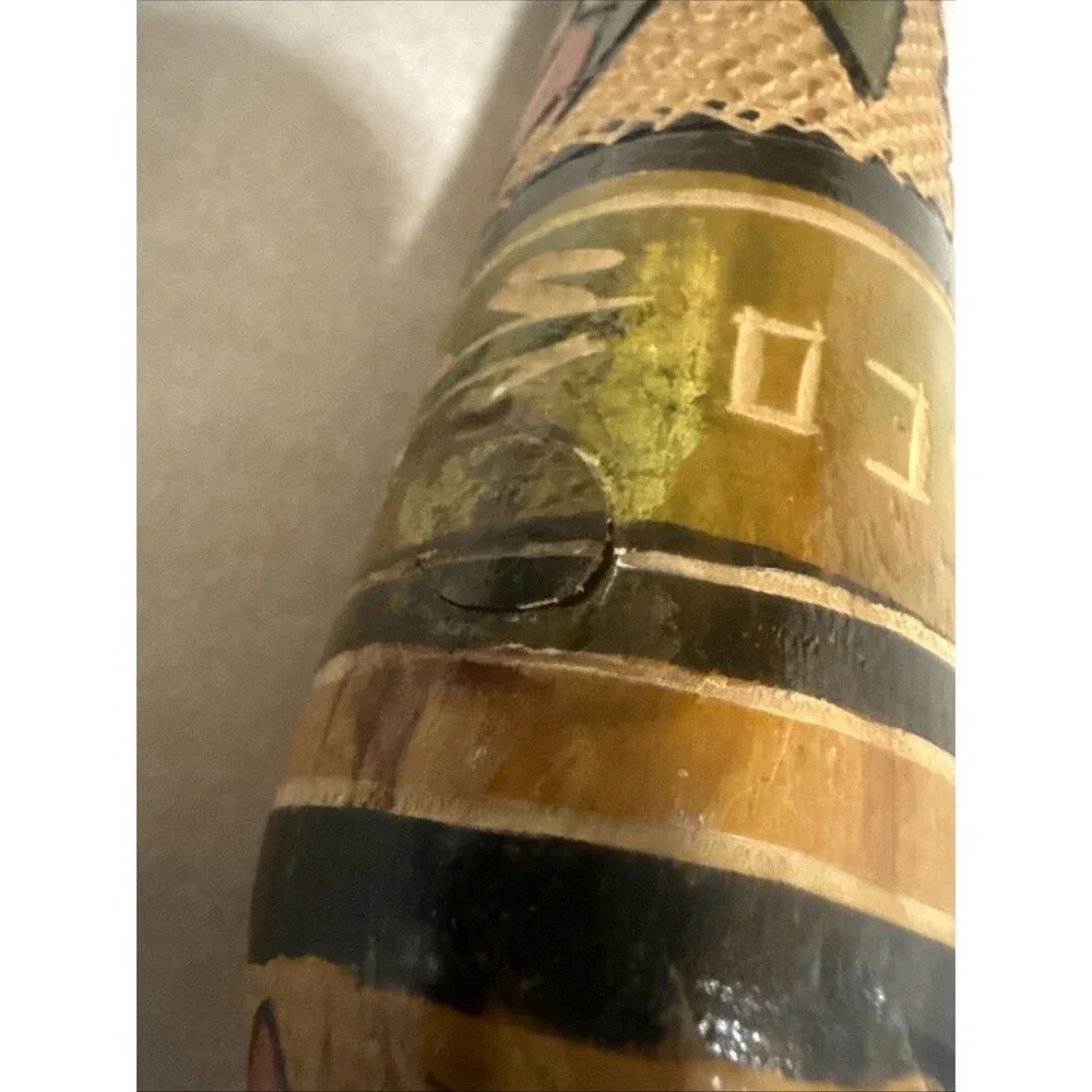 Vintage Original 80's Mexico Hand Carved & Painted Wooden Pinata Bat Stick 23
